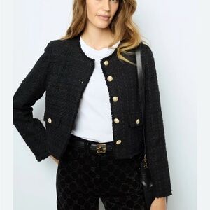 H&M Black Tweed Jacket with Gold Buttons